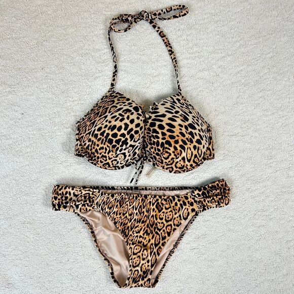 Victoria’s Secret Y2K Leopard Mcbling Gyaru 2000s Bombshell Push-Up Swimsuit - Picture 1 of 6